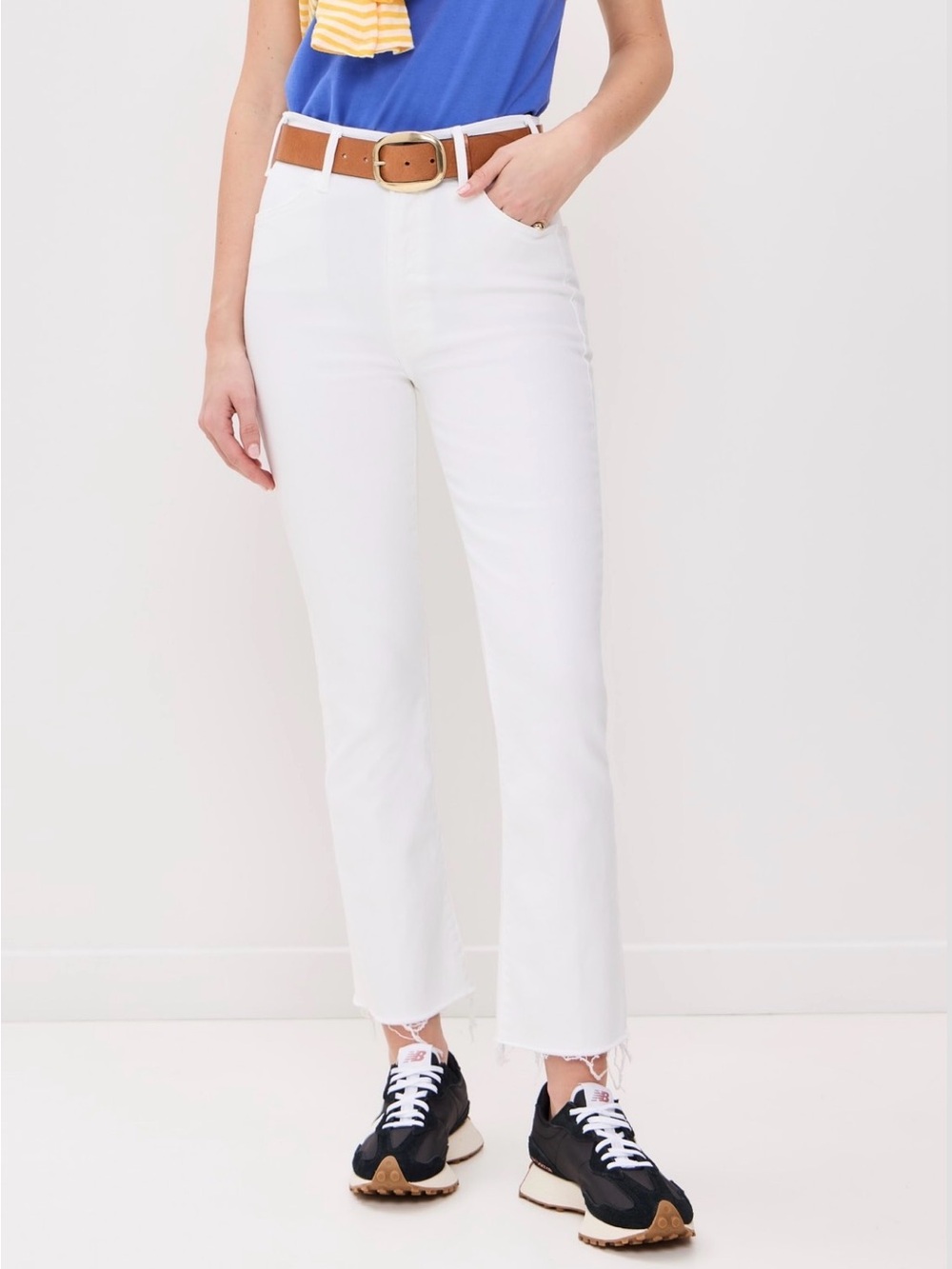 MOTHER The Hustler Ankle Fray White Jeans